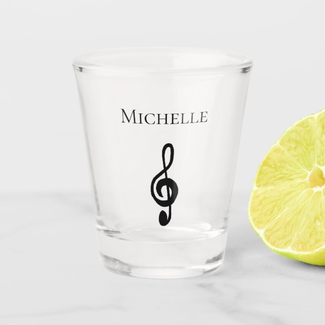 Musical Black Treble Clef Cute  Shot Glass (Front)