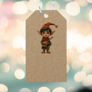 Musical Boy Christmas Elf Kraft Gift Tags