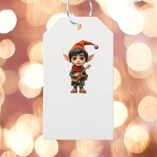 Musical Boy Christmas Elf White Gift Tags