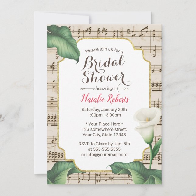 Musical Bridal Shower Vintage Lily Flower Invitation (Front)