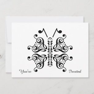 Musical Butterfly Music Note Scroll Design Invitation