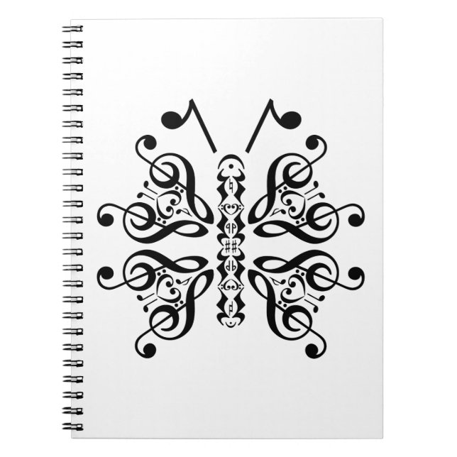 Musical Butterfly Music Note Scroll Design Notebook (Front)
