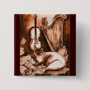 MUSICAL CAT ,Brown and White 15 Cm Square Badge