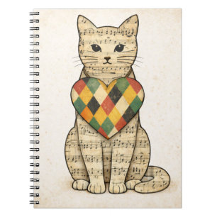 Musical Cat Collage with Harlequin Heart Notebook
