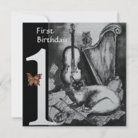 MUSICAL CAT First Birthday Party Black Silver