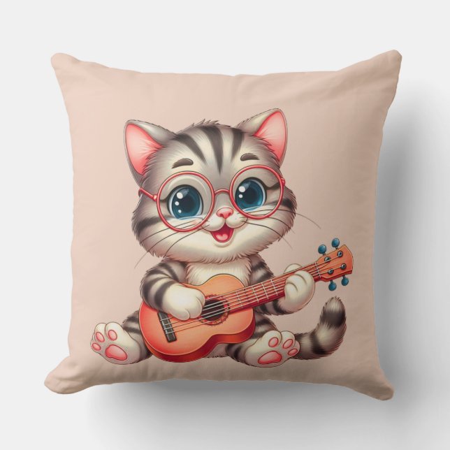 Musical Cat Funny Clipart Throw Pillow for Kids (Front)