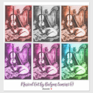 MUSICAL CAT,OWL,VIOLIN,HARP Monochrome Music