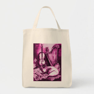 MUSICAL CAT , Pink Fuchsia Purple  and White Tote Bag