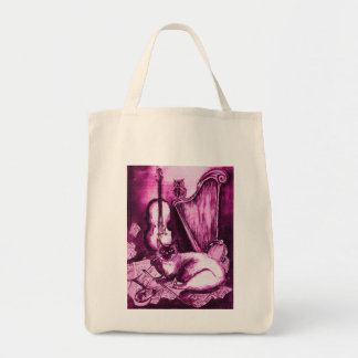 MUSICAL CAT , Pink Fuchsia Purple and White Tote Bag