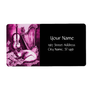 MUSICAL CAT ,Pink Purple Fuchsia White Black
