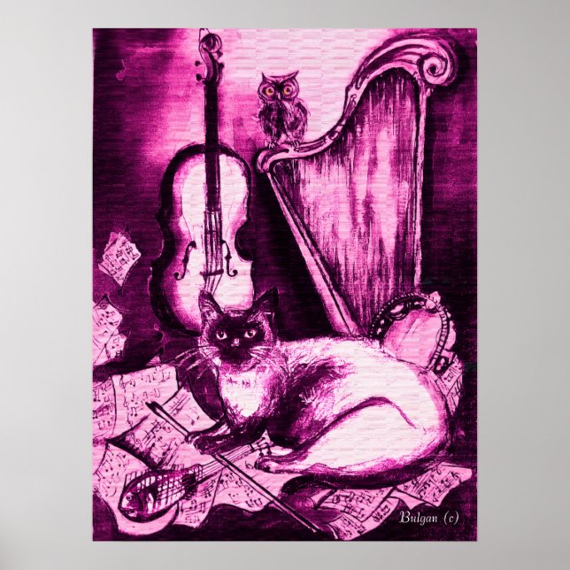 MUSICAL CAT ,PInk Violet and White Poster (Front)