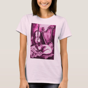 MUSICAL CAT ,Pink Violet and White T-Shirt