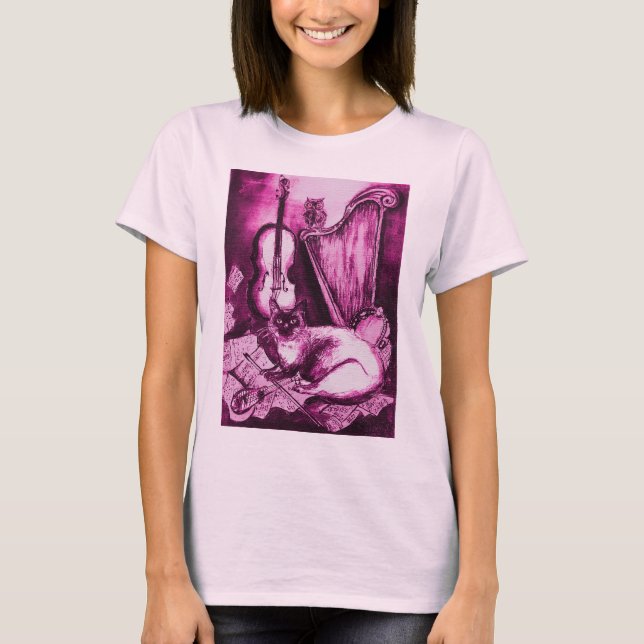 MUSICAL CAT ,Pink Violet and White T-Shirt (Front)
