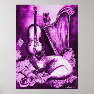 MUSICAL CAT ,Purple and White Poster