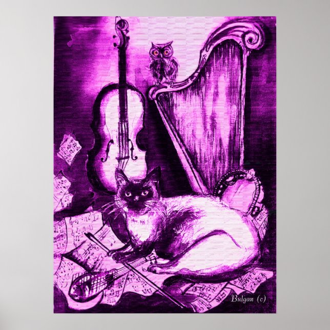 MUSICAL CAT ,Purple and White Poster (Front)