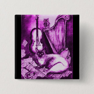 MUSICAL CAT ,Purple Violet and White Black 15 Cm Square Badge
