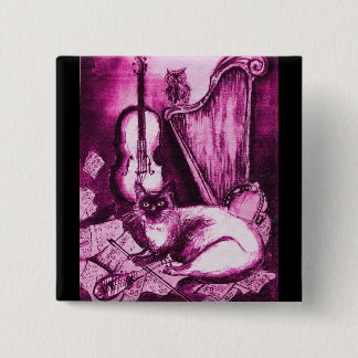 MUSICAL CAT ,Purple Violet and White Black 15 Cm Square Badge