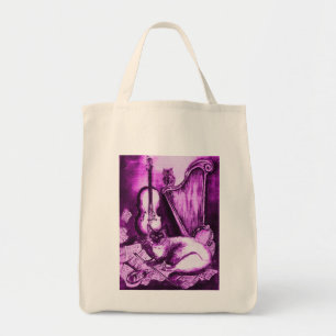 MUSICAL CAT , Violet Purple and White Tote Bag