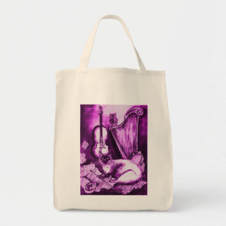 MUSICAL CAT , Violet Purple and White Tote Bag