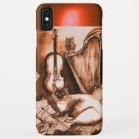 MUSICAL CAT WITH OWL IN BROWN SEPIA GEM