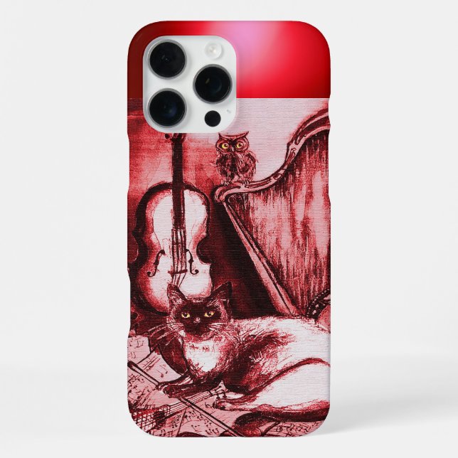MUSICAL CAT WITH OWL IN RED RUBY GEM iPhone CASE (Back)