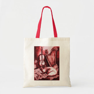MUSICAL CAT WITH OWL ,Red ,White Tote Bag