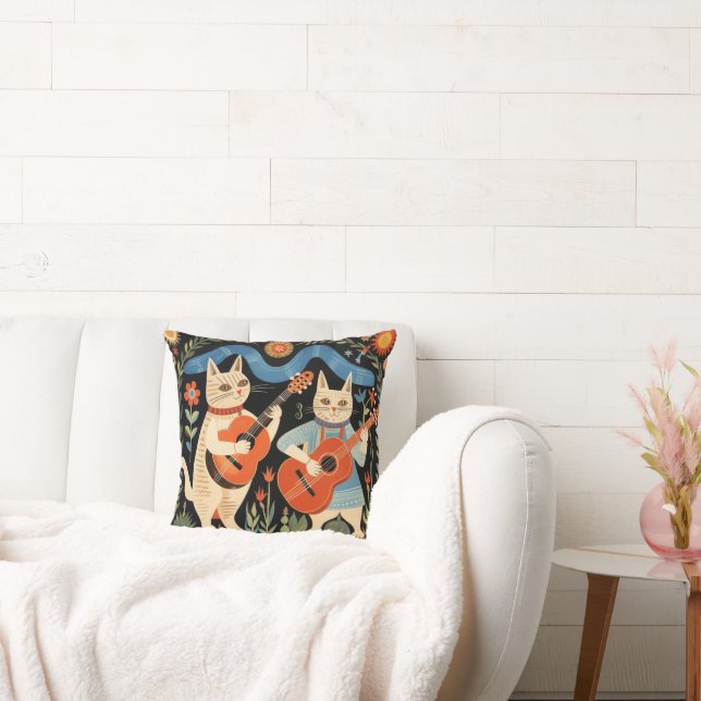 Musical Cats Folk Art Cushion (Couch)