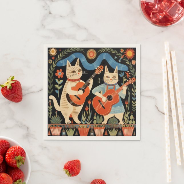 Musical Cats Folk Art Napkin (Insitu)