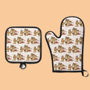 Musical Cats Oven Mitt & Pot Holder Set