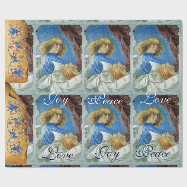 MUSICAL CHRISTMAS ANGEL,JOY PEACE LOVE PARCHMENT WRAPPING PAPER (Flat)