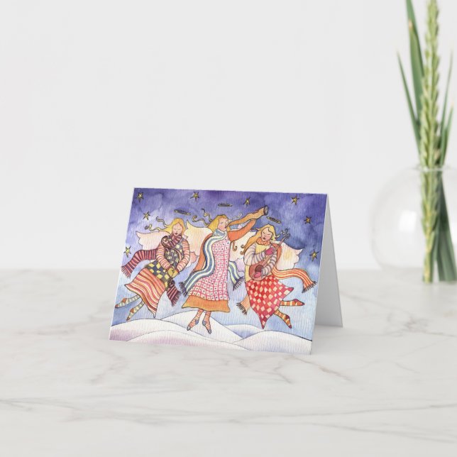 Musical Christmas Angels Watercolor Greeting Card (Front)