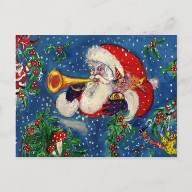 MUSICAL CHRISTMAS NIGHT / SANTA BUGLER HOLIDAY POSTCARD (Front)