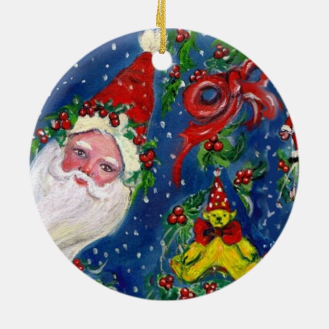 MUSICAL CHRISTMAS NIGHT,SANTA BUGLER Red Heart Ceramic Tree Decoration (Back)