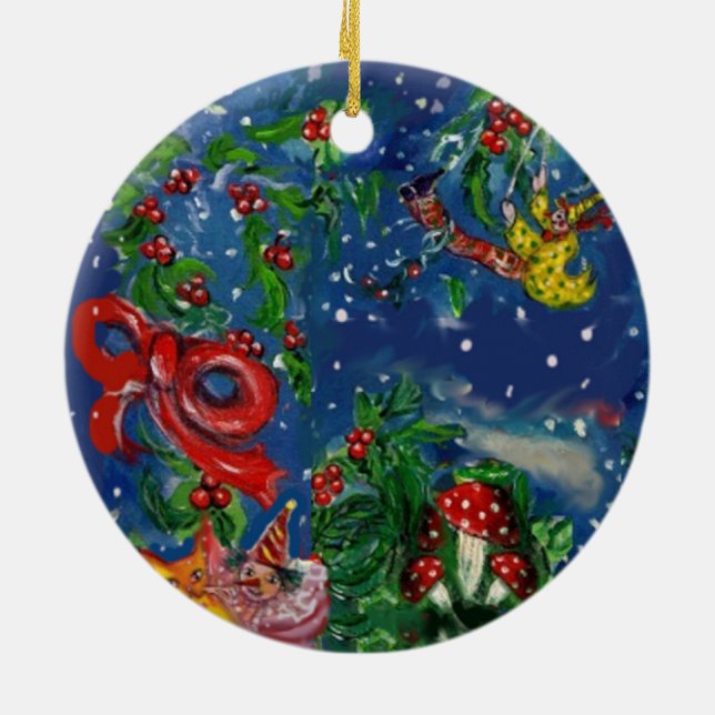 MUSICAL CHRISTMAS NIGHT,SANTA BUGLER Red Heart Ceramic Tree Decoration (Back)