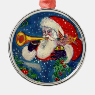 MUSICAL CHRISTMAS NIGHT /SANTA CLAUS BUGLER METAL TREE DECORATION