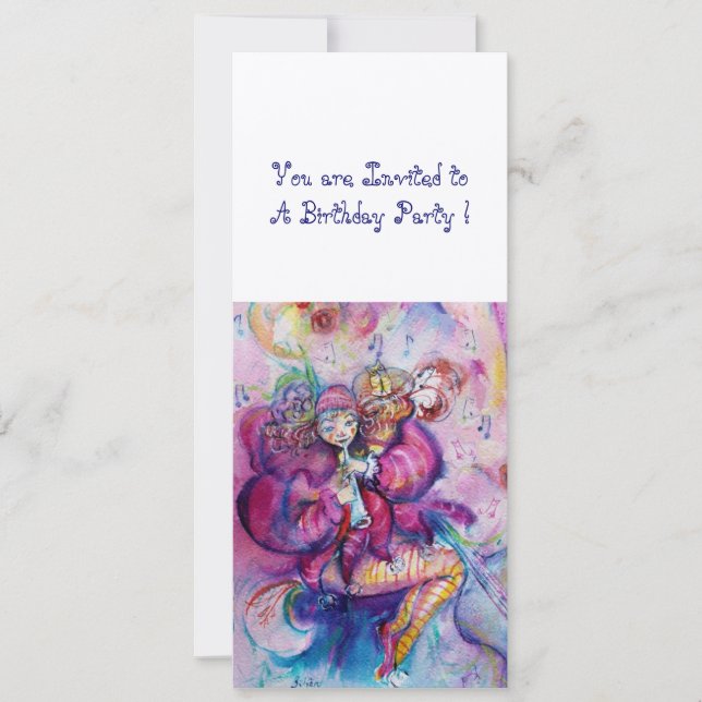 MUSICAL CLOWN ,pink blue ,gold metallic Invitation (Front)