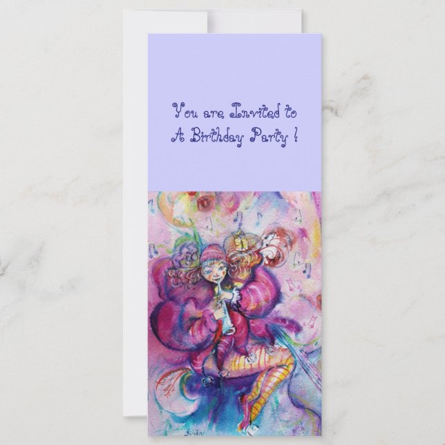 MUSICAL CLOWN ,pink blue Invitation (Front)