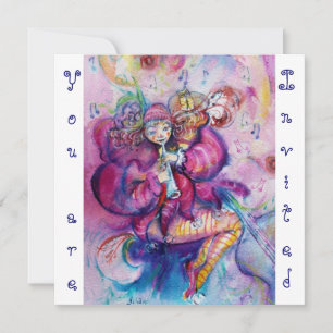 MUSICAL CLOWN ,pink blue ,white Invitation