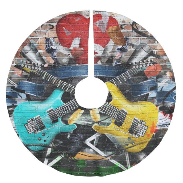 Musical Collage: Colourful Rhythmic Background. Brushed Polyester Tree Skirt (Front)