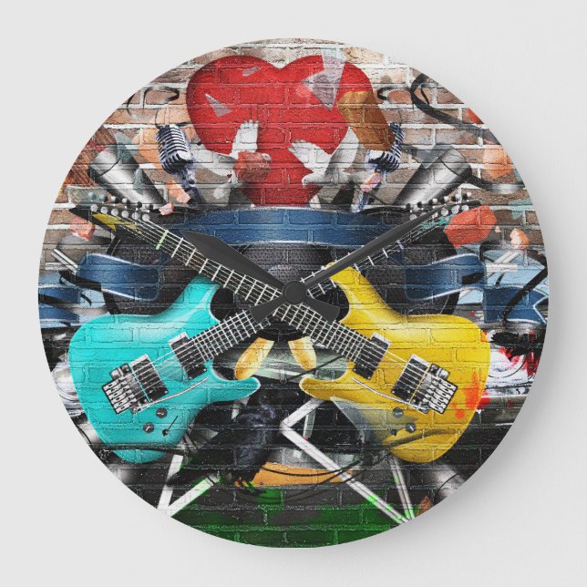 Musical Collage: Colourful Rhythmic Background. Large Clock (Front)