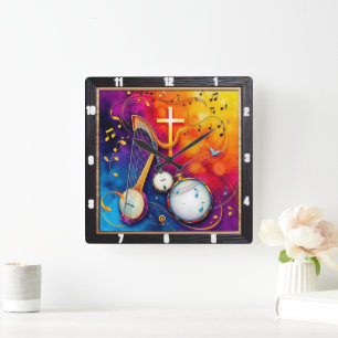 Musical Cross Colourful Abstract  Square Wall Clock