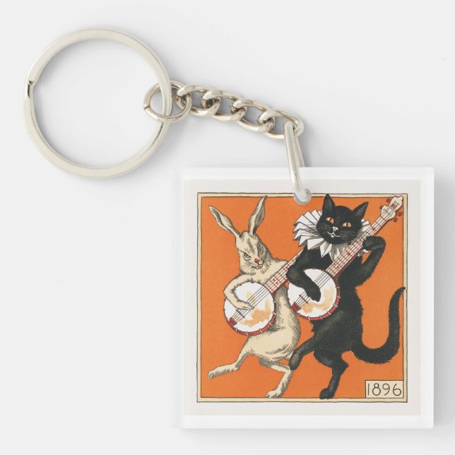 Musical Dancing Rabbit and Cat  Key Ring (Front)