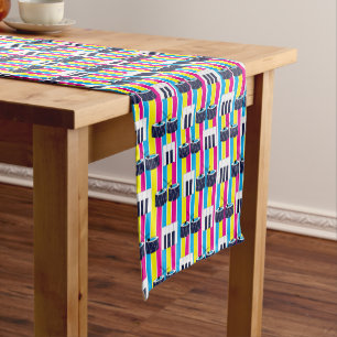 Musical Drums Piano Keys Cute Colourful  Short Table Runner