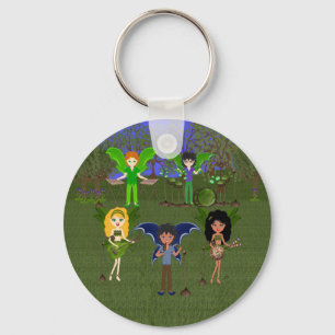 Musical Faerie Band in Enchanting Field Key Ring