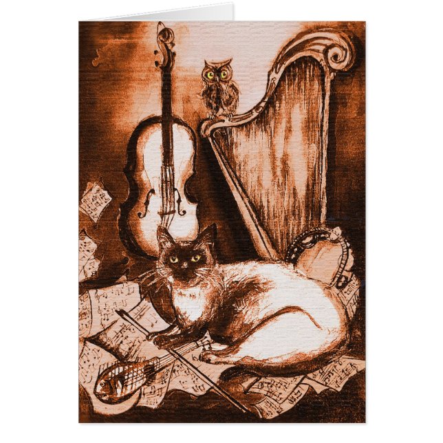 MUSICAL FATHER'S DAY CAT AND OWL ,Brown White (Front)