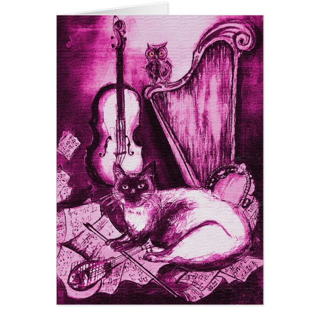 MUSICAL FATHER'S DAY CAT ,Pink Fuchsia White (Front)