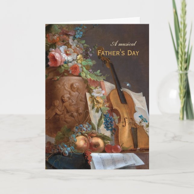Musical Father's Day Flowers and violin Bachelier Holiday Card (Front)