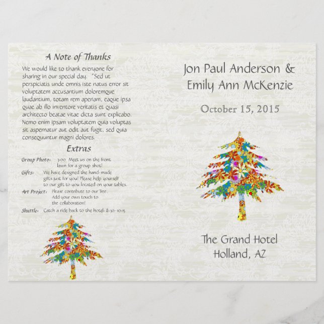 Musical Flower Tree Wedding Program (Front)