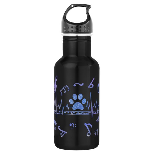 Musical Flute with Paw Prints 532 Ml Water Bottle (Front)