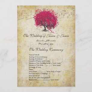 Musical Fuchsia Heart Leaf Tree Wedding Program Programme